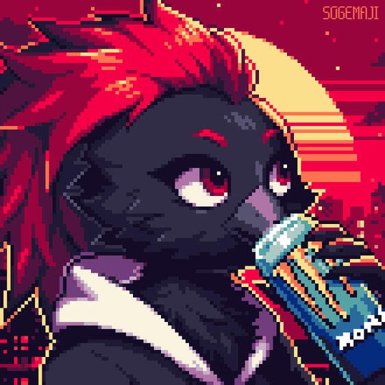Pixelart of protogen and dragonic girls on a bed